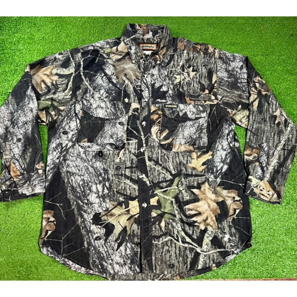 Vintage MOSSY OAK Shirt LG Hunting Long Sleeve Break Up Y2K Button Up Camoflauge